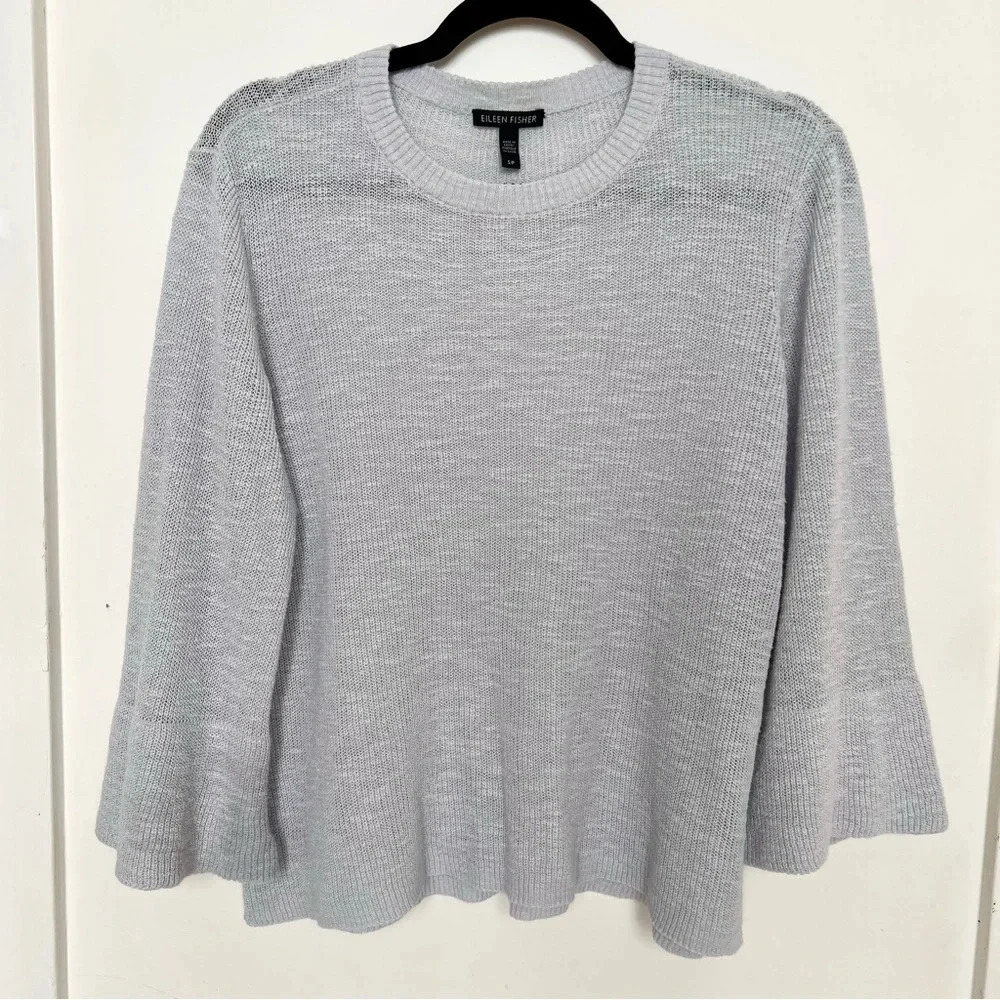 Eileen Fisher Organic Linen/Cotton Slub Open Knit Sweater Top Pullover, Small